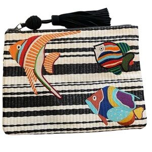Sam Edelman Synthia Tropical Fish Straw Clutch Wristlet